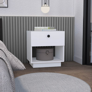 English Elm Paris 1 Drawer Nightstand White — Compact Space-Saving End Table with Lower Shelf & Stainless Handle, Easy Assemble B07092136