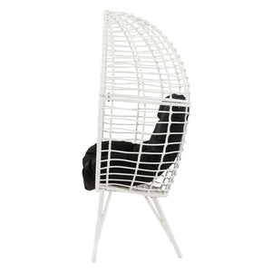English Elm Black Black and White Patio Chair with Teardrop Wicker Frame, Plush Removable Cushion, Steel Legs for Outdoor Lounge B062P182690