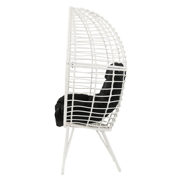 English Elm Black Black and White Patio Chair with Teardrop Wicker Frame, Plush Removable Cushion, Steel Legs for Outdoor Lounge B062P182690