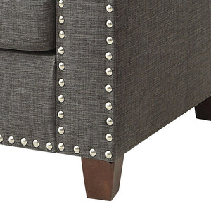 English Elm Light Charcoal Flared Arms Chair with Nailhead Trim, Linen Accent Chair with 3 Pillows for Elegant Comfort B062P182692