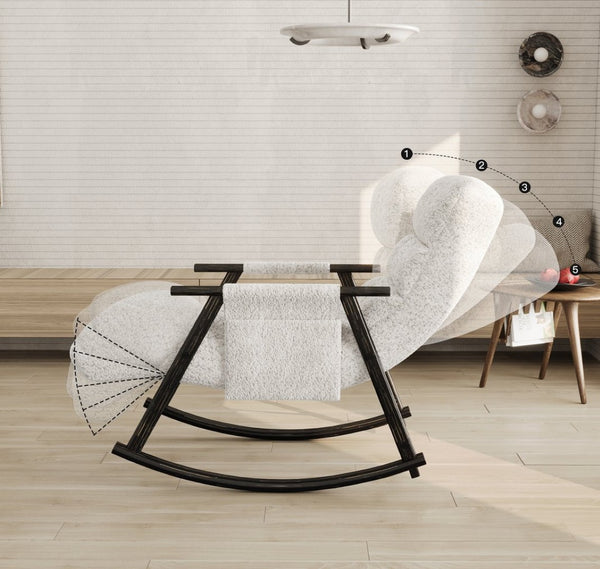 English Elm 42"l Folding Rocking Chair Iron Frame Cushioned High Back Adjustable Footrest Lounge White W1669P163320