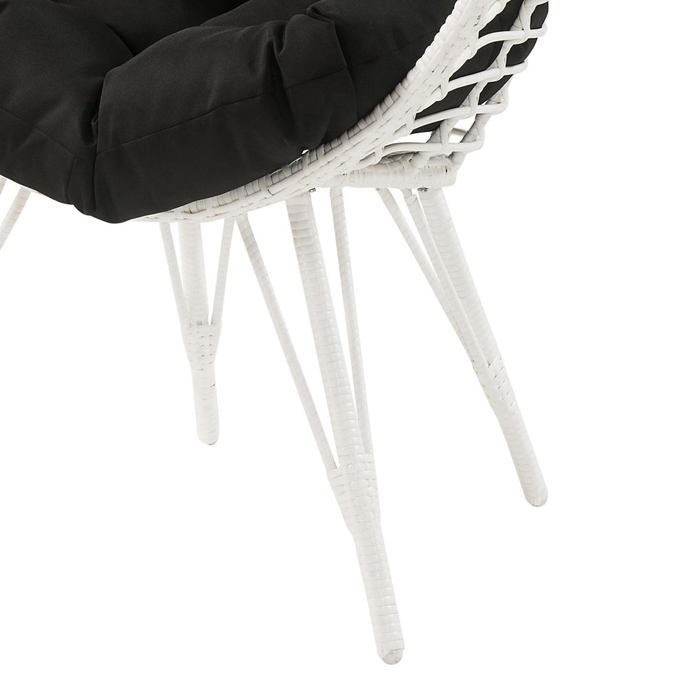 English Elm Black Black and White Patio Chair with Teardrop Wicker Frame, Plush Removable Cushion, Steel Legs for Outdoor Lounge B062P182690