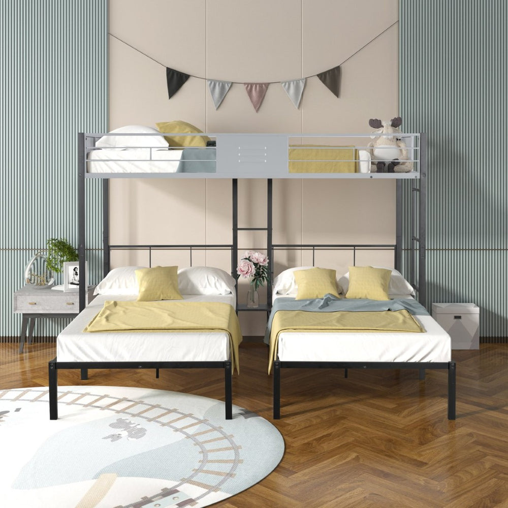 English Elm Triple Bunk Bed Steel Frame with Wood Slats Converts to Three Twin Beds W427S00071
