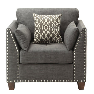 English Elm Light Charcoal Flared Arms Chair with Nailhead Trim, Linen Accent Chair with 3 Pillows for Elegant Comfort B062P182692