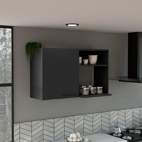 English Elm Napoles Wall Cabinet offering sleek particle board construction, modern storage solution for kitchens and bathrooms Multicolor 45.35 L x 32.36 W x 4.25 H B070102694