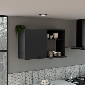English Elm Napoles Wall Cabinet with One Door and Two Shelves, Space-Saving Particle Board Storage with Metal Handles Multicolor 45.35 L x 32.36 W x 4.25 H B200102694