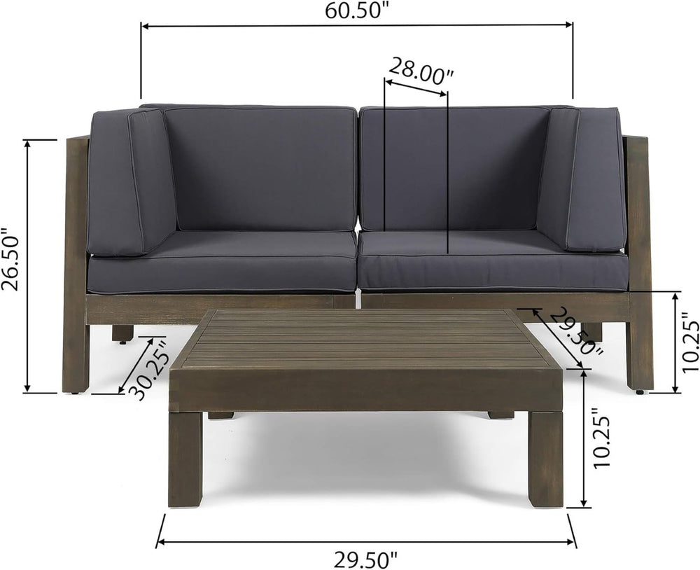 English Elm Oana/brava Solid Acacia Outdoor Coffee Table Square Slat Top Patio Deck Lounge Dark Gray 64496.00GRY-64497-64498.00DGY