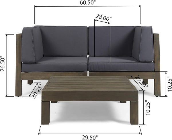 English Elm Oana/brava Solid Acacia Outdoor Coffee Table Square Slat Top Patio Deck Lounge Dark Gray 64496.00GRY-64497-64498.00DGY