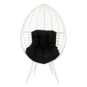English Elm Black Black and White Patio Chair with Teardrop Wicker Frame, Plush Removable Cushion, Steel Legs for Outdoor Lounge B062P182690