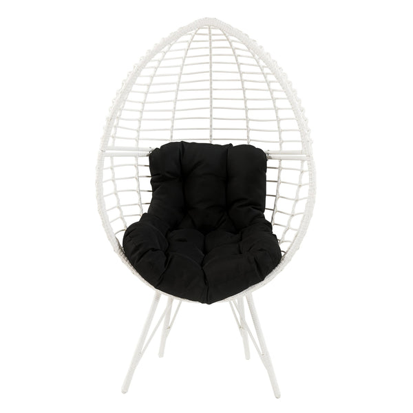 English Elm Black Black and White Patio Chair with Teardrop Wicker Frame, Plush Removable Cushion, Steel Legs for Outdoor Lounge B062P182690