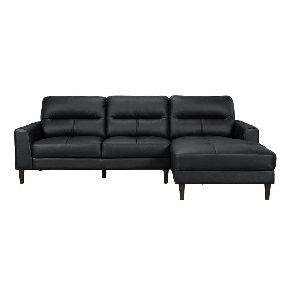 English Elm Modern Mid-century 2-piece Sectional with Right Chaise Top Grain Leather Living Room B011S00895