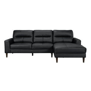 English Elm Modern Mid-century 2-piece Sectional with Right Chaise Top Grain Leather Living Room B011S00895