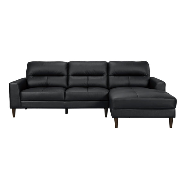 English Elm Modern Mid-century 2-piece Sectional with Right Chaise Top Grain Leather Living Room B011S00895