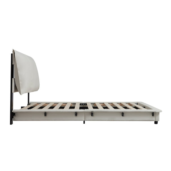 English Elm Upholstered Wingback Queen Bed Corduroy Channel Tufted Frame with Led Underlighting W1960P183848