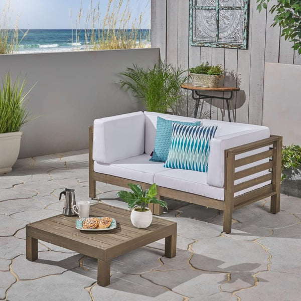 English Elm Oana/brava Solid Acacia Outdoor Coffee Table Square Slat Top Patio Deck Lounge White 64496.00GRY-64497-64498.00WHI