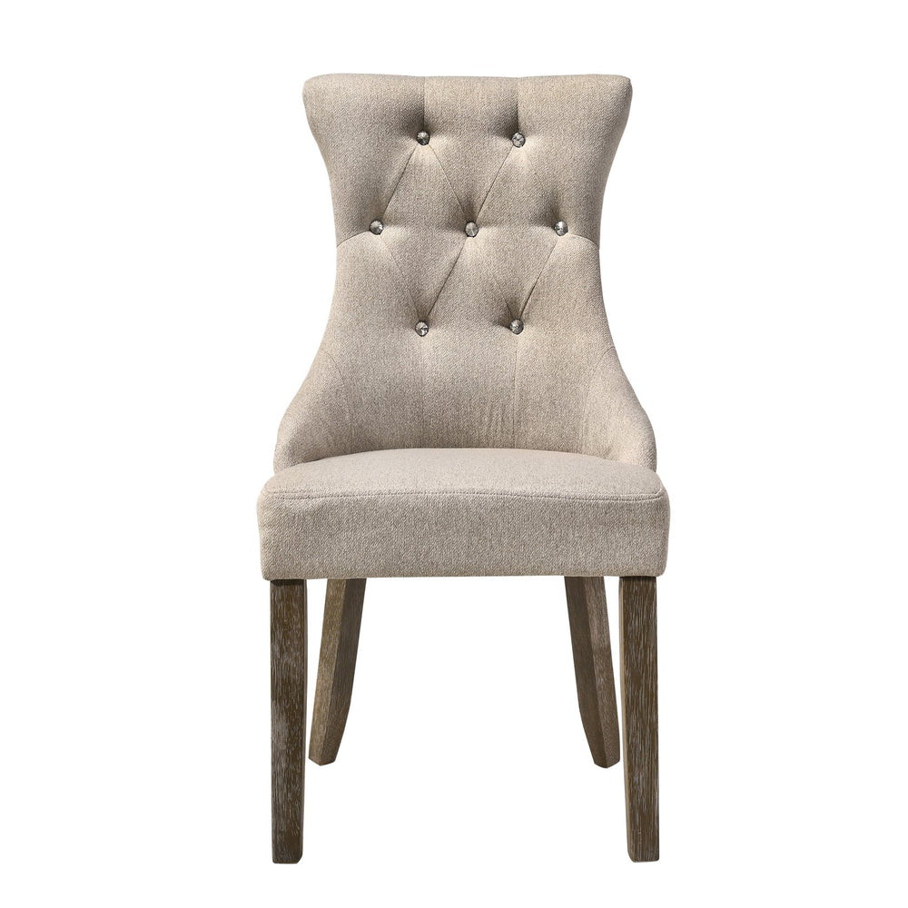 English Elm Beige Tufted Hourglass-Back Side Chairs (Set Of 2) - Elegant Comfort With Rustic Grey Legs & Trim B062P182696