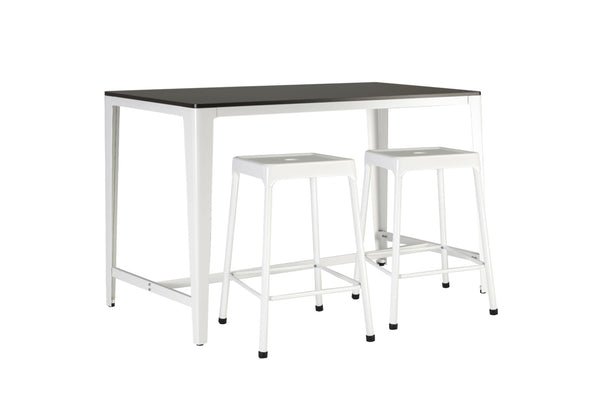 English Elm 3 Piece Farmhouse Counter Bistro Set Antique White Steel Frame Mdf Top Seats Two B091S00001