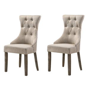 English Elm Beige Tufted Hourglass-Back Side Chairs (Set Of 2) - Elegant Comfort With Rustic Grey Legs & Trim B062P182696