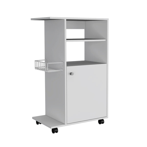 English Elm Modern Kitchen Cart Mobile Microwave Stand with One-Door Cabinet, Side Shelf, Four Casters, Sleek Design and Durable Construction for Small Spaces White 46.85 L x 22.04 W x 4.72 H B097133125