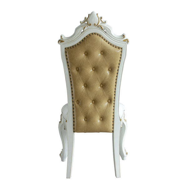 English Elm Butterscotch Queen Anne Side Chairs Set of 2 - Antique Pearl Finish, Faux Leather, Regal Crown Detail B062P182706