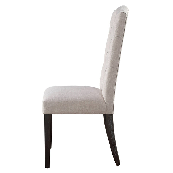 English Elm Beige Tufted Back Side Chairs Set Of 2 - Elegant Upholstered Dining Seating In Weathered Espresso B062P182700