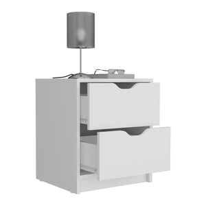 English Elm Basilea compact 2-drawer nightstand with smooth sliders and handle-free fronts for sleek storage solution White 21.7 L x 20.5 W x 4.7 H B20092137