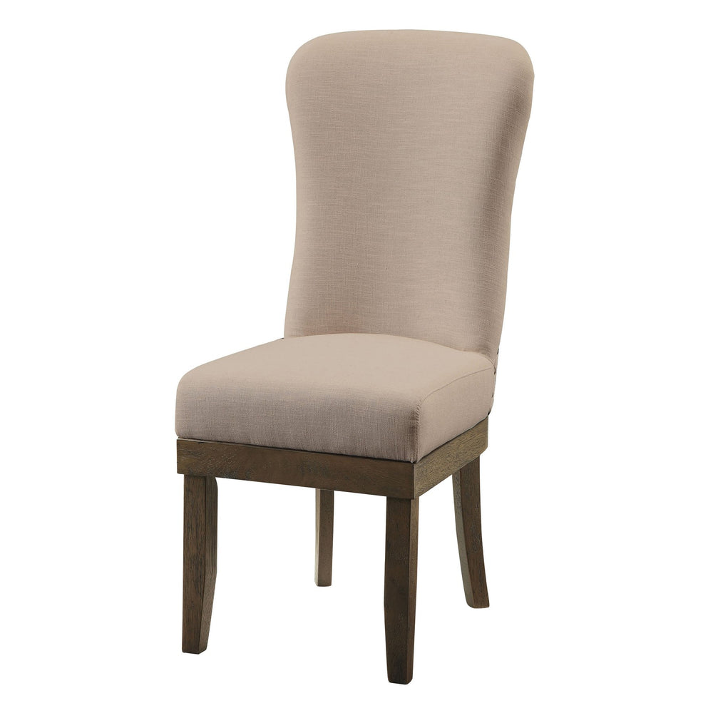 English Elm Beige Wingback Side Chairs Set Of 2 - Modern Linen Upholstery With Nailhead Trim & Rustic Brown Finish B062P182699