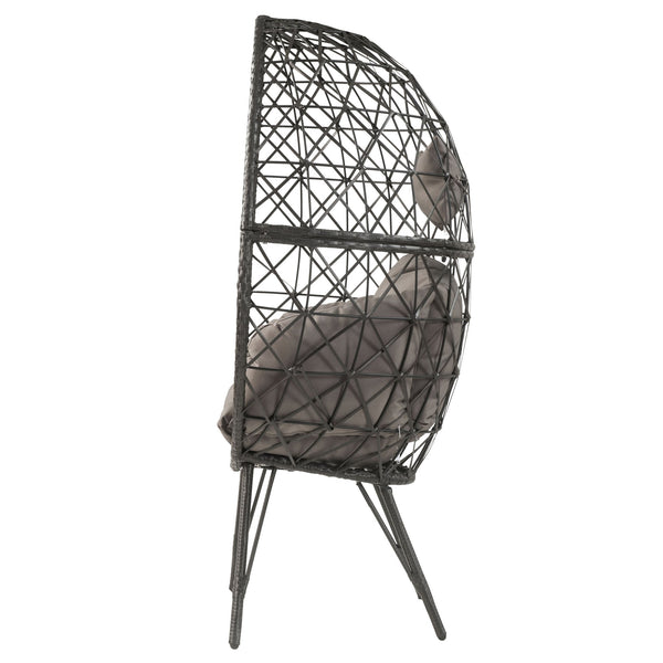 English Elm Light Teardrop Wicker Patio Chair with Geometric Weave, Metal Hairpin Legs & Plush Upholstered Cushion B062P182691