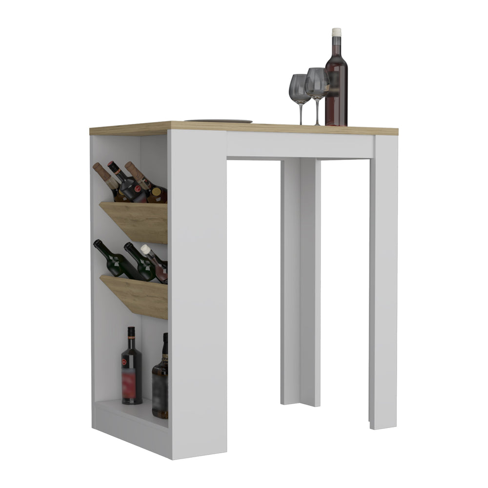 English Elm Syrah Modern Kitchen Island with Wide Top, Side Bottle Shelves & Low Storage Shelf for Small Spaces B200102697
