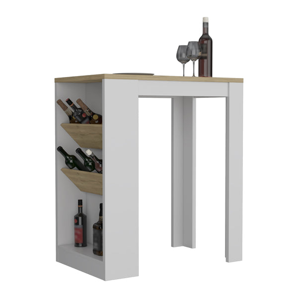 English Elm Syrah Modern Kitchen Island with Wide Top, Side Bottle Shelves & Low Storage Shelf for Small Spaces B200102697