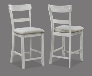 English Elm Rustic Driftwood 5-Piece Counter Height Dining Set with Square Tapered Table and Upholstered Stools Antique White+Gray 46 L x 46 W x 15 H B011P184056