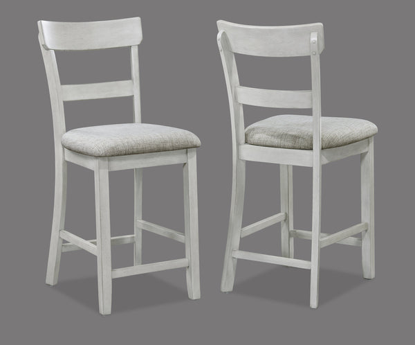 English Elm Rustic Driftwood 5-Piece Counter Height Dining Set with Square Tapered Table and Upholstered Stools Antique White+Gray 46 L x 46 W x 15 H B011P184056