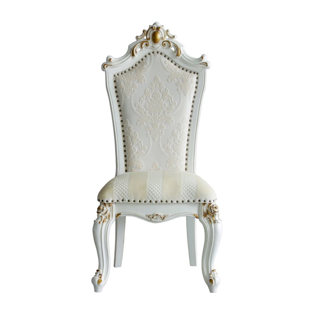 English Elm Butterscotch Queen Anne Side Chairs Set of 2 - Antique Pearl Finish, Faux Leather, Regal Crown Detail B062P182706