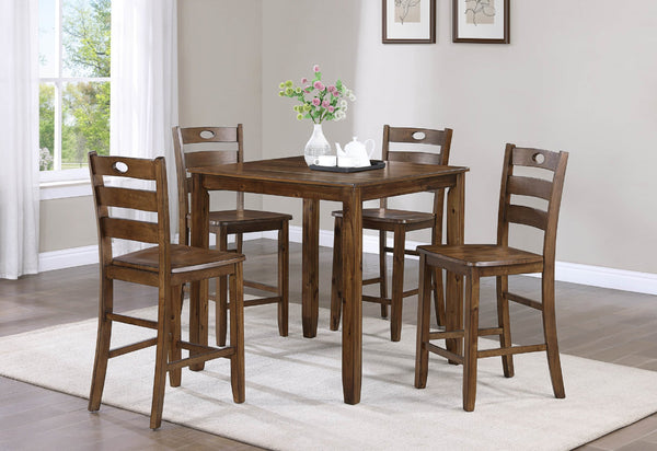 English Elm Casual 5-Piece Counter Height Dining Set with Brown Square Table & 4 Chairs — Elegant, Space-Saving Design B011P184055