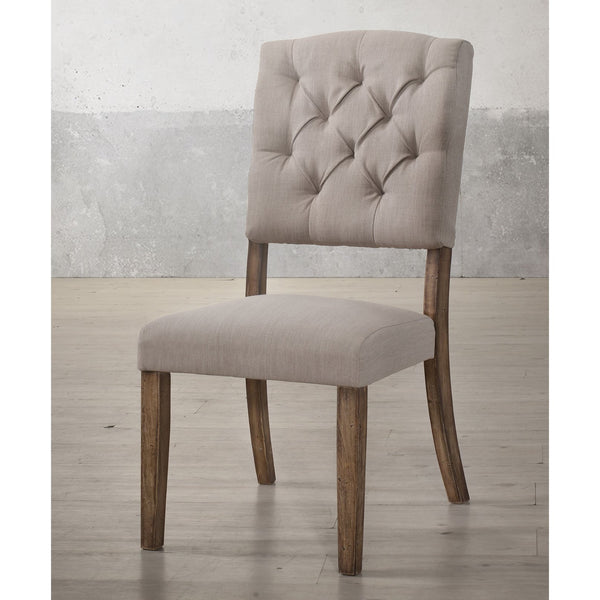 English Elm Beige Transitional Tufted Back Side Chairs Set of 2 — Linen Upholstery, Weathered Oak Tapered Legs, Elegant Stability Beige+Brown B062P182708