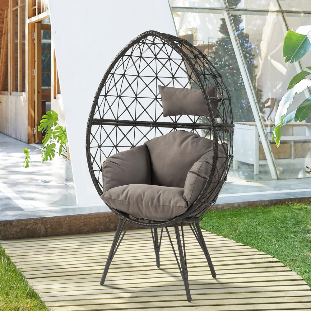 English Elm Light Teardrop Wicker Patio Chair with Geometric Weave, Metal Hairpin Legs & Plush Upholstered Cushion B062P182691