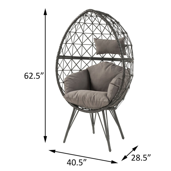 English Elm Light Teardrop Wicker Patio Chair with Geometric Weave, Metal Hairpin Legs & Plush Upholstered Cushion B062P182691