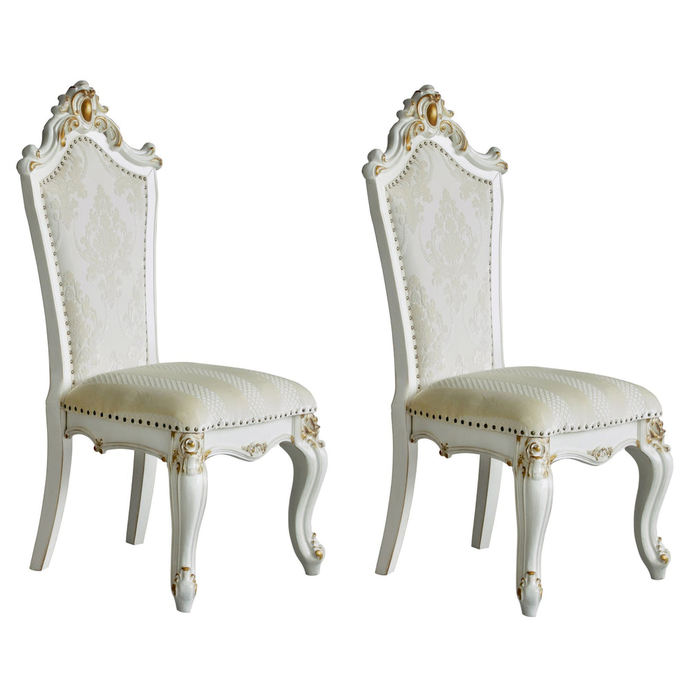 English Elm Butterscotch Queen Anne Side Chairs Set of 2 - Antique Pearl Finish, Faux Leather, Regal Crown Detail B062P182706