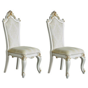 English Elm Butterscotch Queen Anne Side Chairs Set of 2 - Antique Pearl Finish, Faux Leather, Regal Crown Detail B062P182706