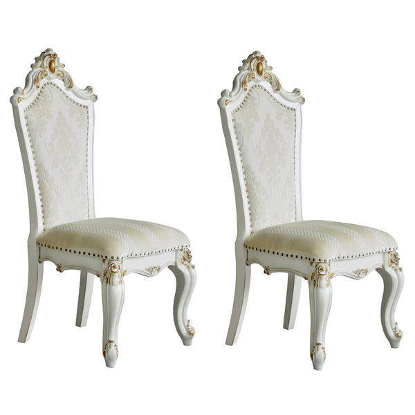 English Elm Butterscotch Queen Anne Side Chairs Set of 2 - Antique Pearl Finish, Faux Leather, Regal Crown Detail B062P182706