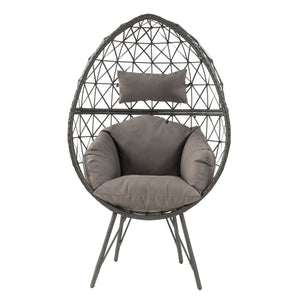 English Elm Light Teardrop Wicker Patio Chair with Geometric Weave, Metal Hairpin Legs & Plush Upholstered Cushion B062P182691