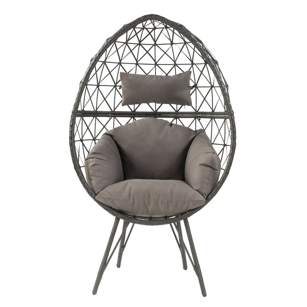 English Elm Light Teardrop Wicker Patio Chair with Geometric Weave, Metal Hairpin Legs & Plush Upholstered Cushion B062P182691