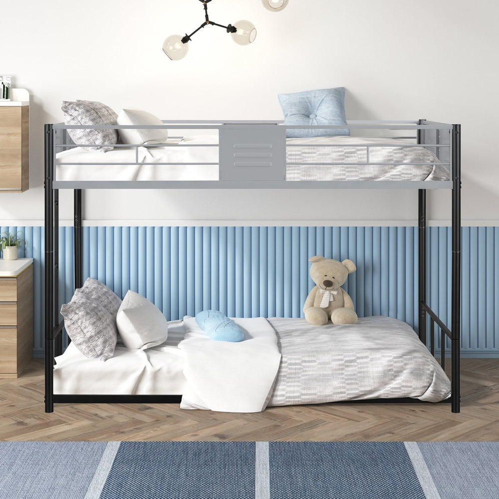 English Elm Metal Twin Over Twin Bunk Bed – Heavy-Duty Steel Frame, Noise-Reducing, Convertible With Guardrail W427P154977