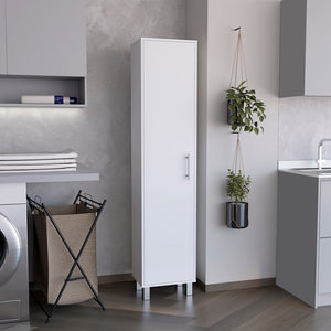 English Elm Laska 70" Tall Storage Cabinet in White — Space-Saving Broom Closet with Hanger & Five Adjustable Shelves B200P239805