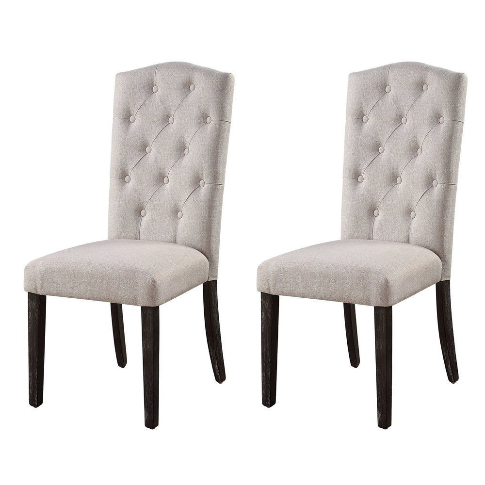 English Elm Beige Tufted Back Side Chairs Set Of 2 - Elegant Upholstered Dining Seating In Weathered Espresso B062P182700