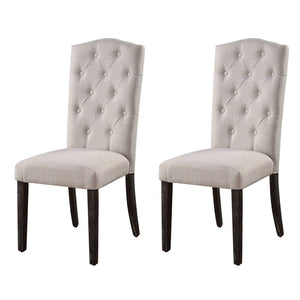 English Elm Beige Tufted Back Side Chairs Set Of 2 - Elegant Upholstered Dining Seating In Weathered Espresso B062P182700
