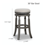 English Elm 30" Bar Stool, Weathered Gray Finish, Charcoal Fabric Seat