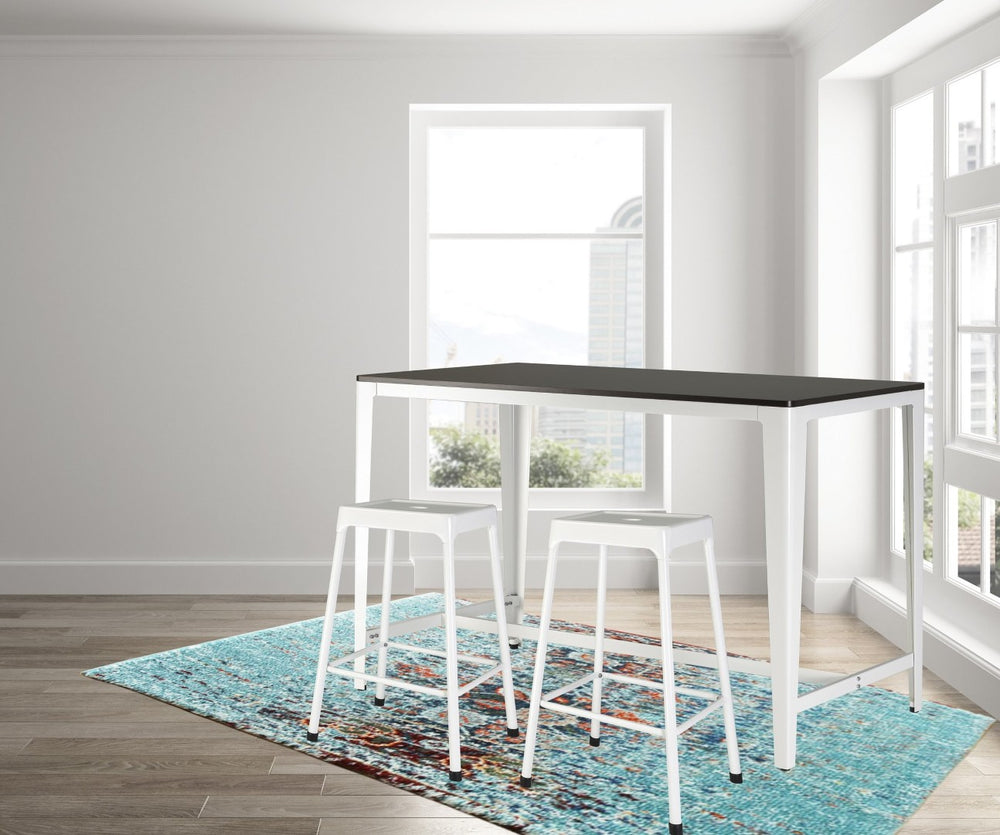 English Elm 3 Piece Farmhouse Counter Bistro Set Antique White Steel Frame Mdf Top Seats Two B091S00001