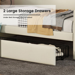 English Elm Twin Size Daybed With Storage Drawers, Led Lights & Charging Station – Stylish Beige Upholstered Design W1580S00022-GIGA