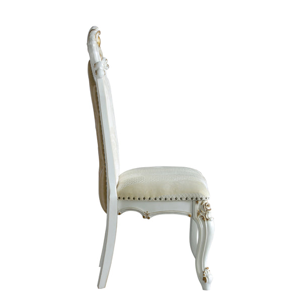 English Elm Butterscotch Queen Anne Side Chairs Set of 2 - Antique Pearl Finish, Faux Leather, Regal Crown Detail B062P182706